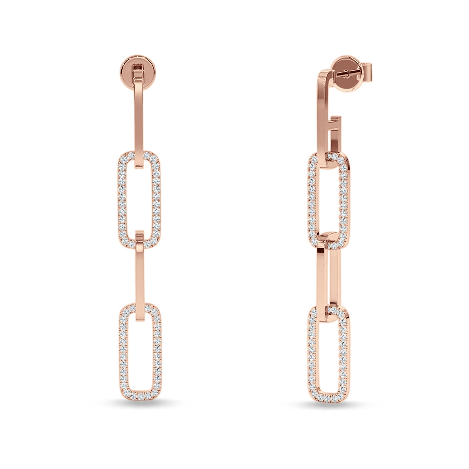 Paperclip Interlocking Oblong Oval Stud Earring Cubic Zirconia 925 Sterling Silver