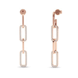 Paperclip Interlocking Oblong Oval Stud Earring Cubic Zirconia 925 Sterling Silver