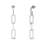 Paperclip Interlocking Oblong Oval Stud Earring Cubic Zirconia 925 Sterling Silver