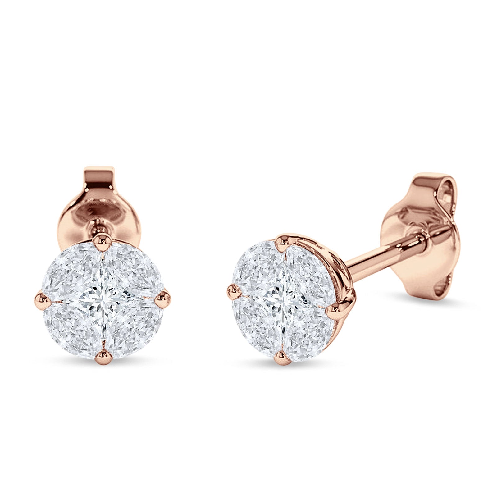Marquise & Round Cubic Zirconia Stud Earring 925 Sterling Silver