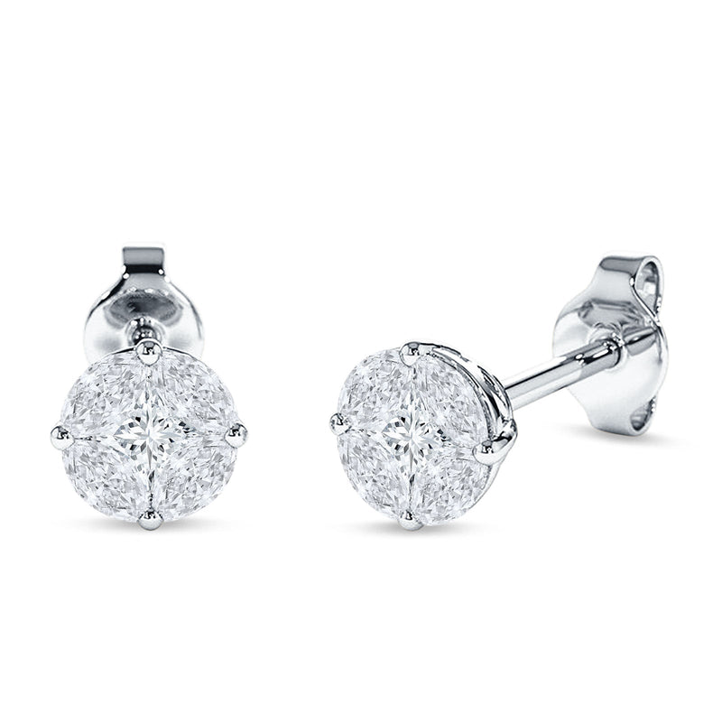 Marquise & Round Cubic Zirconia Stud Earring 925 Sterling Silver