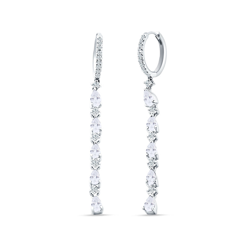 Drop Dangle Oblong Hoop Earring Pear Cubic Zirconia 925 Sterling Silver