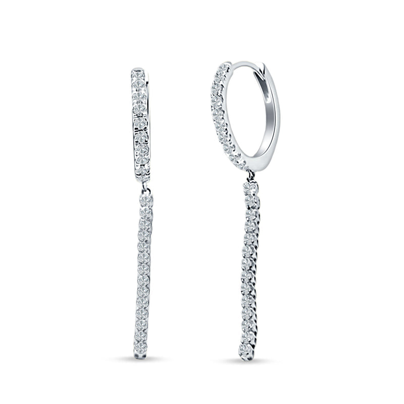 Round 39mm Drop Dangle Hoop Earring Cubic Zirconia 925 Sterling Silver