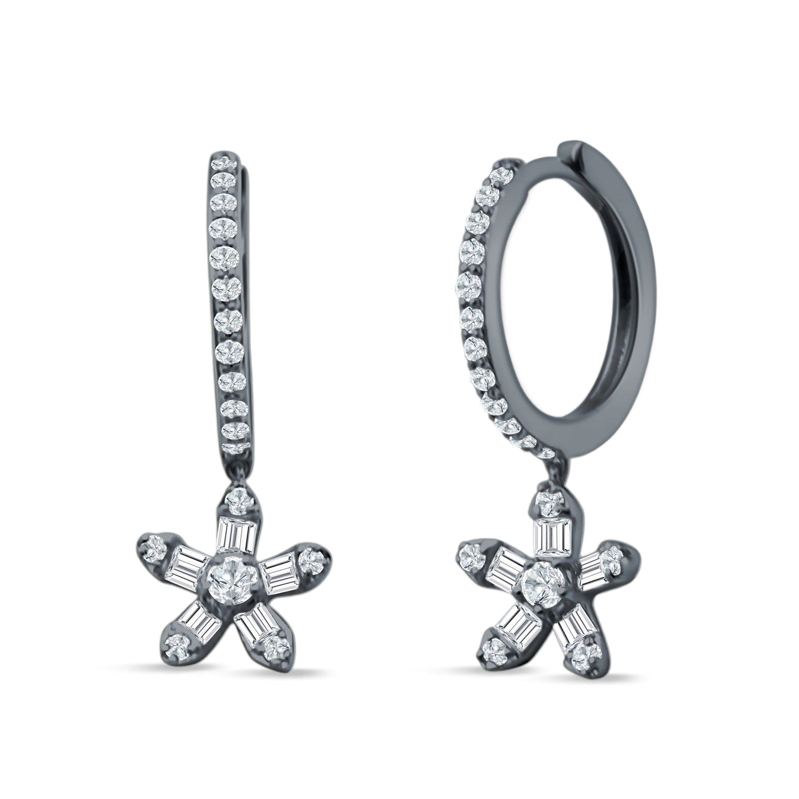 Dangle Drop Floral Star Hoop Earrings Cubic Zirconia 925 Sterling Silver