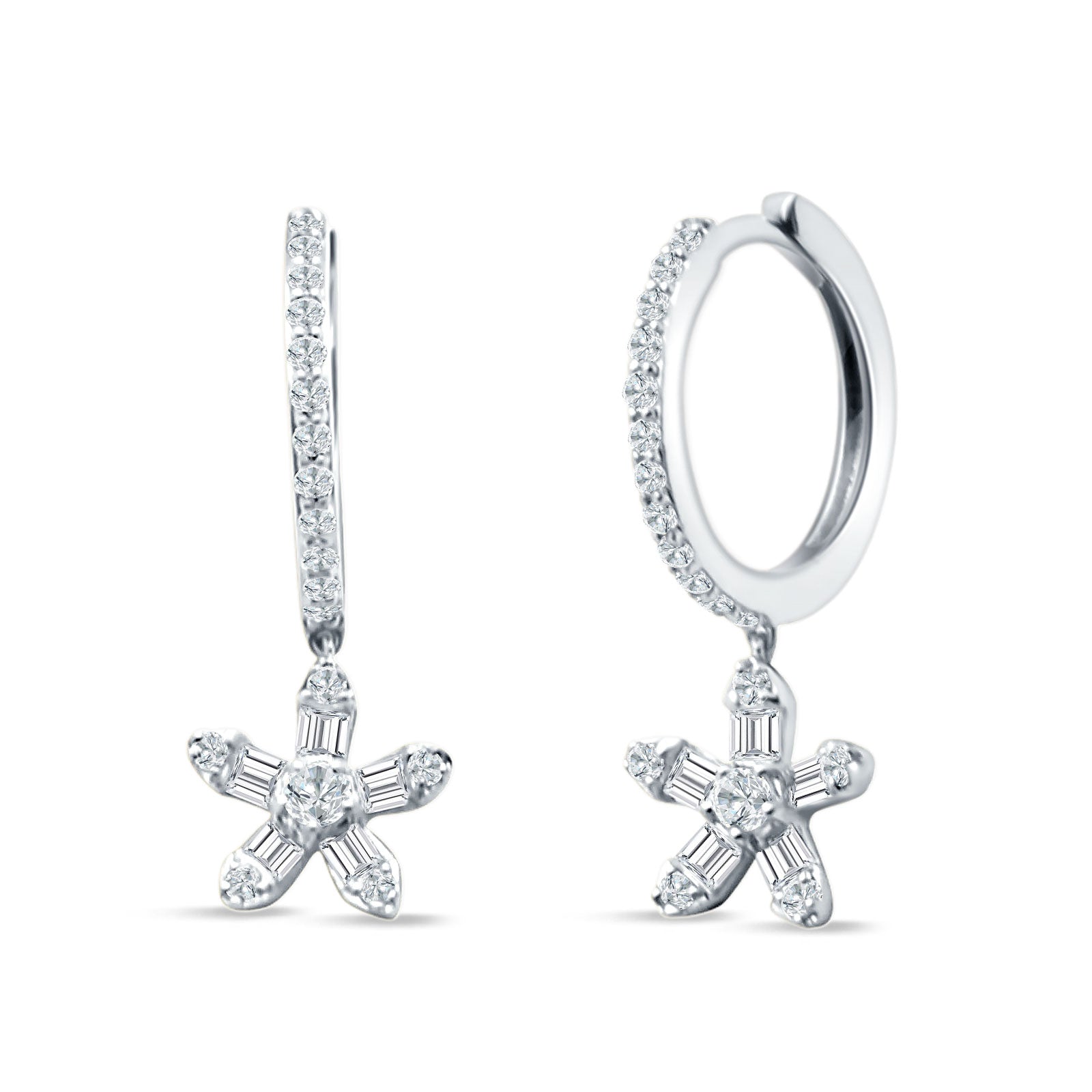 Dangle Drop Floral Star Hoop Earrings Cubic Zirconia 925 Sterling Silver