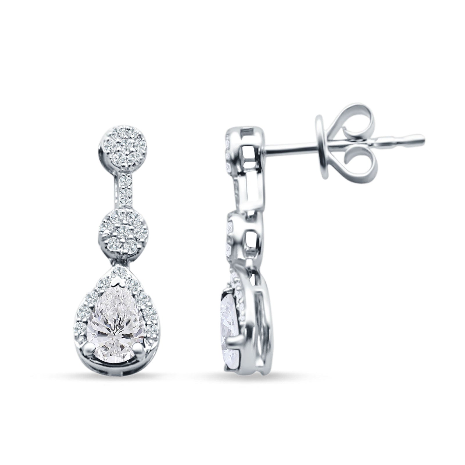 Drop Dangle 19mm Pear Stud Earrings Cubic Zirconia 925 Sterling Silver