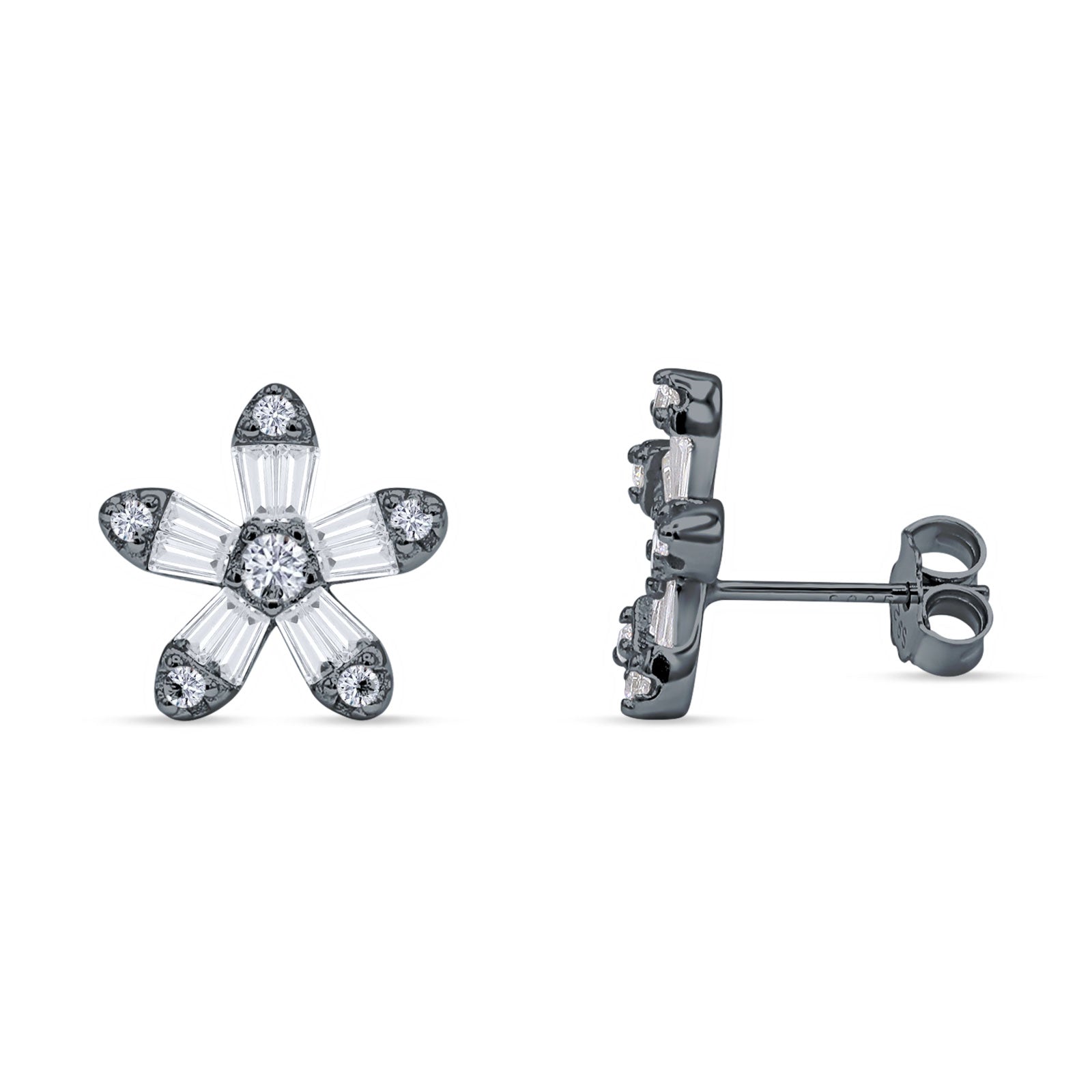 Minimalist 12.4mm Floral Stud Earrings Cubic Zirconia 925 Sterling Silver