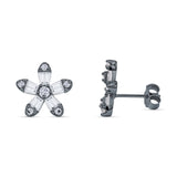 Minimalist 12.4mm Floral Stud Earrings Cubic Zirconia 925 Sterling Silver