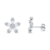 Minimalist 12.4mm Floral Stud Earrings Cubic Zirconia 925 Sterling Silver