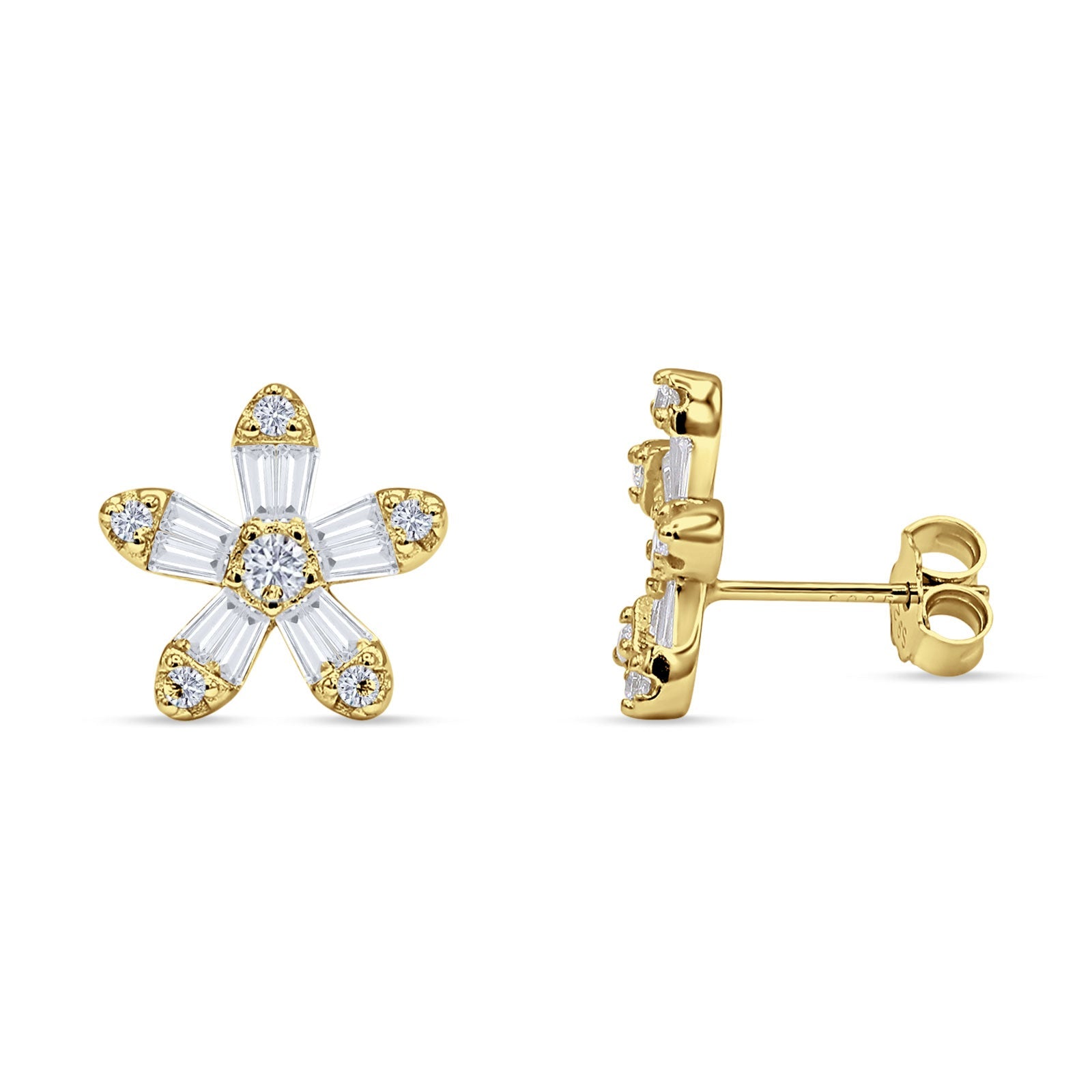 Minimalist 12.4mm Floral Stud Earrings Cubic Zirconia 925 Sterling Silver