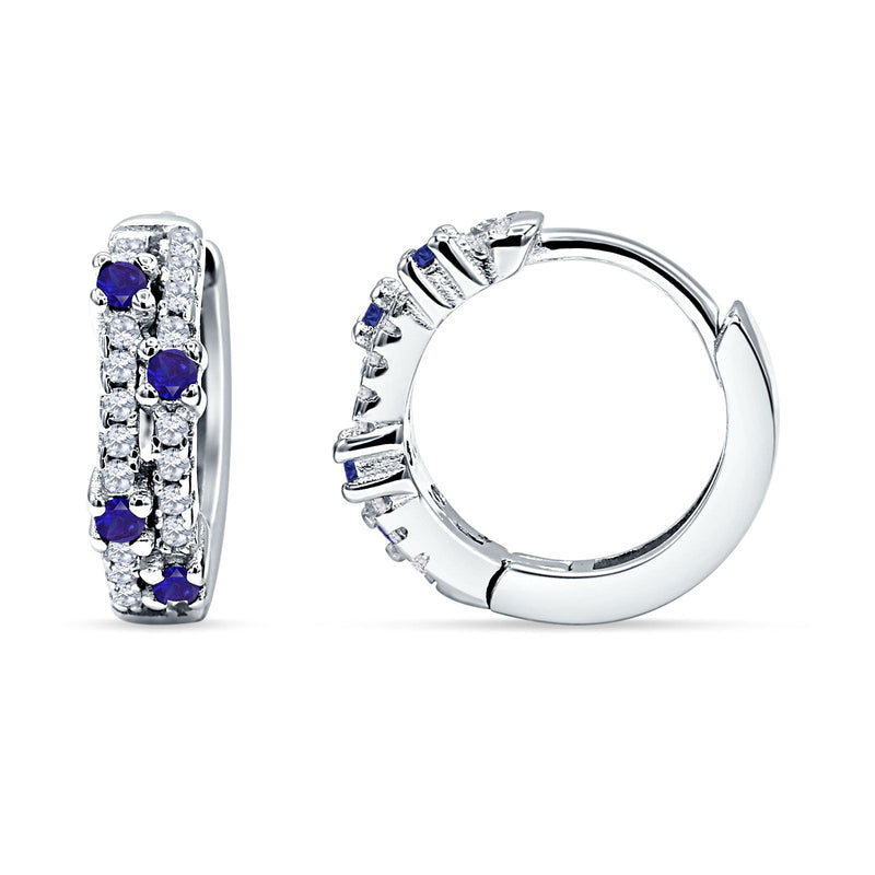 Minimalist 12.7mm Round CZ & Blue Sapphire CZ Hoop Earrings 925 Sterling Silver