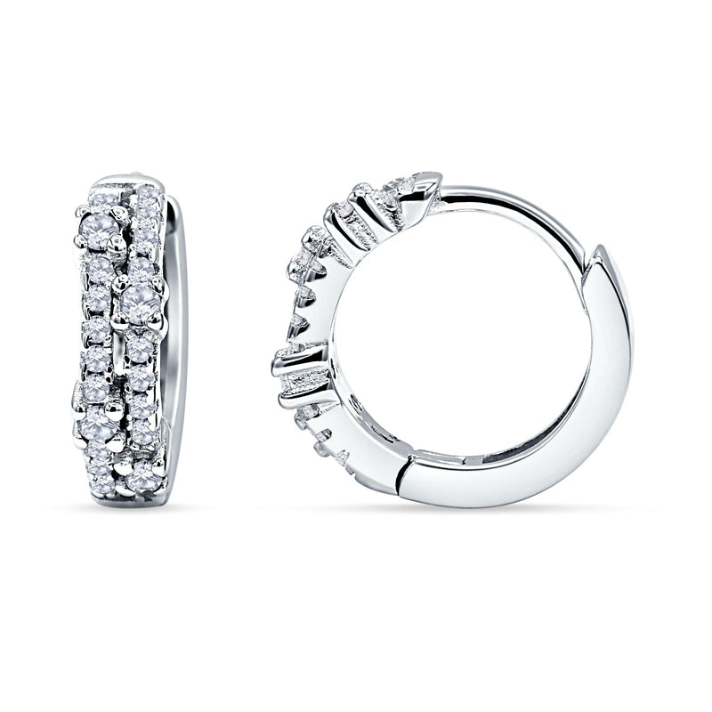 Minimalist 12.7mm Round Cubic Zirconia Hoop Earrings 925 Sterling Silver