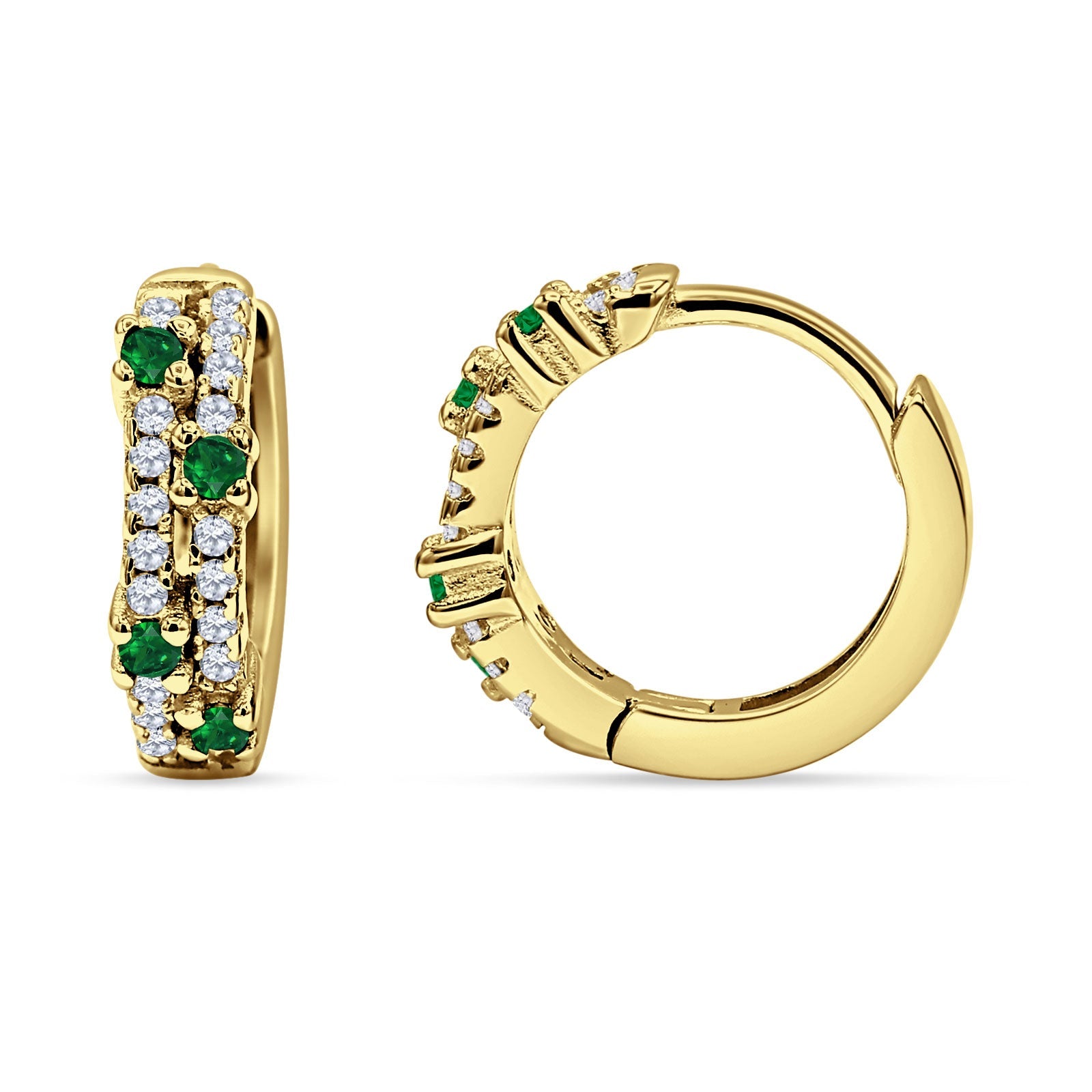 Minimalist 12.7mm Round CZ & Green Emerald CZ Hoop Earrings 925 Sterling Silver