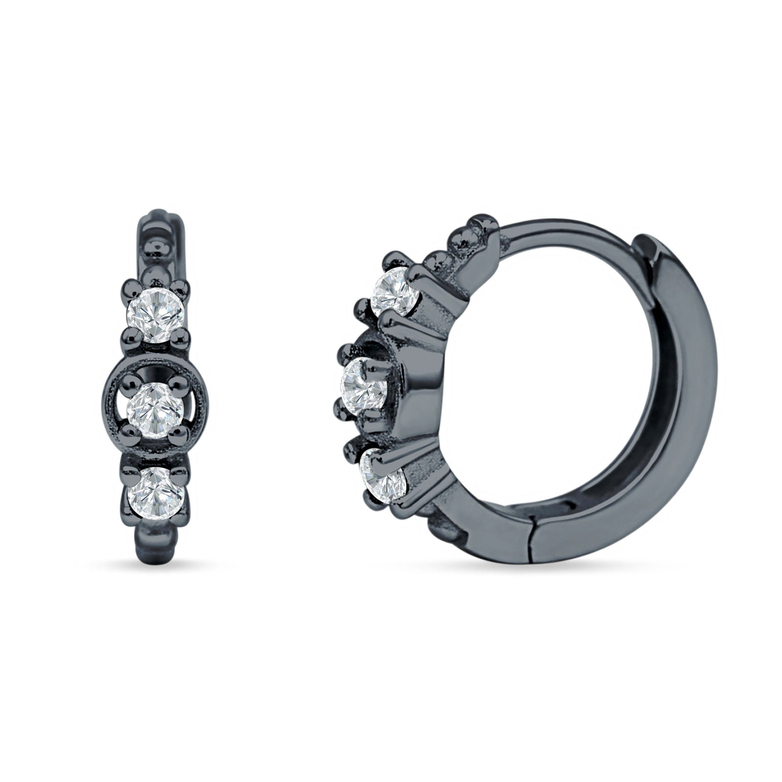 Minimalist 12mm Round Cubic Zirconia Trio Hoop Earrings 925 Sterling Silver