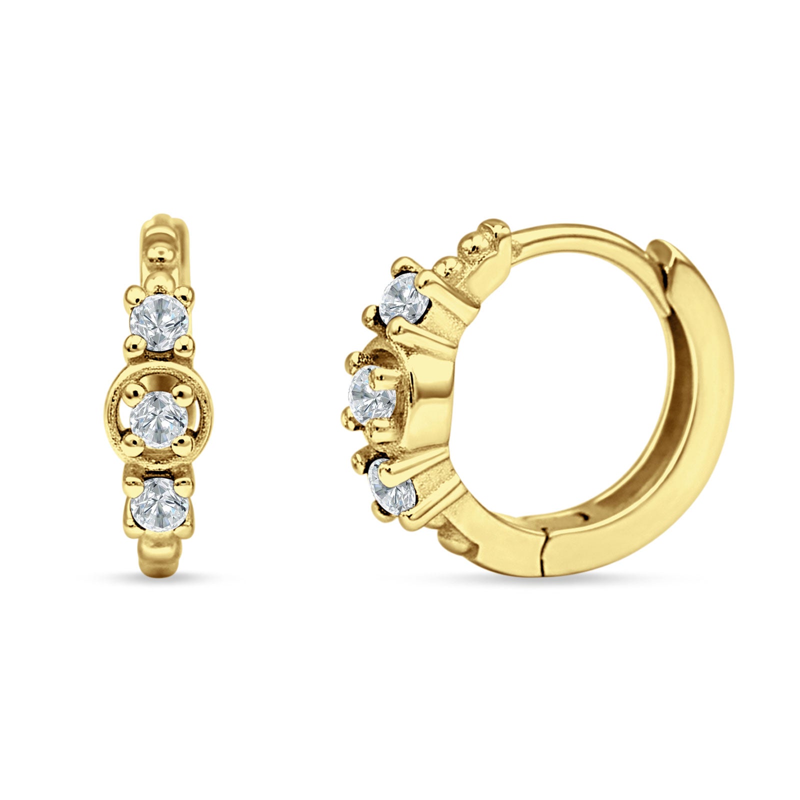 Minimalist 12mm Round Cubic Zirconia Trio Hoop Earrings 925 Sterling Silver