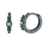Minimalist 12mm Round CZ & Green Emerald CZ Trio Hoop Earrings 925 Sterling Silver