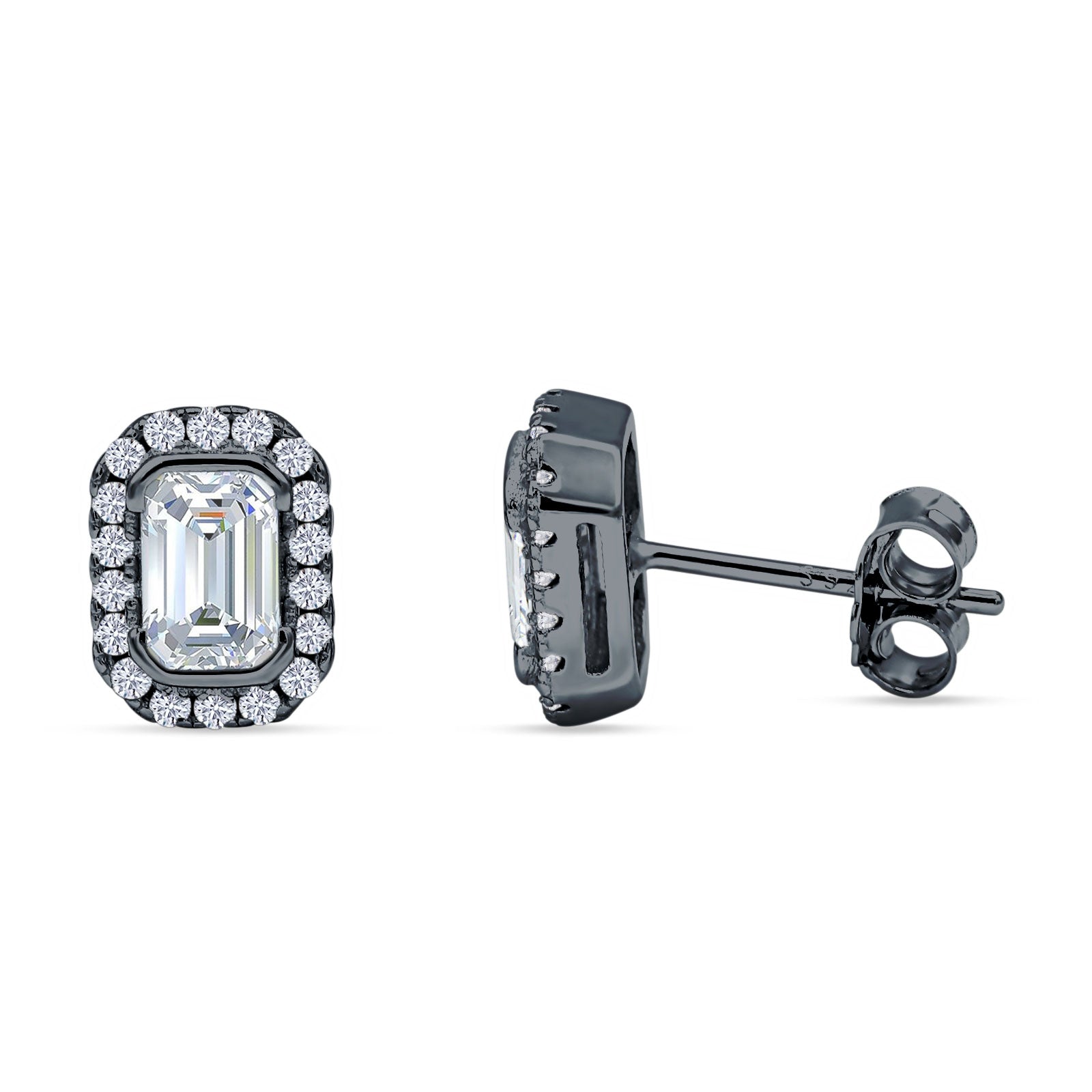 Minimalist 9.6mm Emerald Cut CZ Halo Stud Earrings 925 Sterling Silver