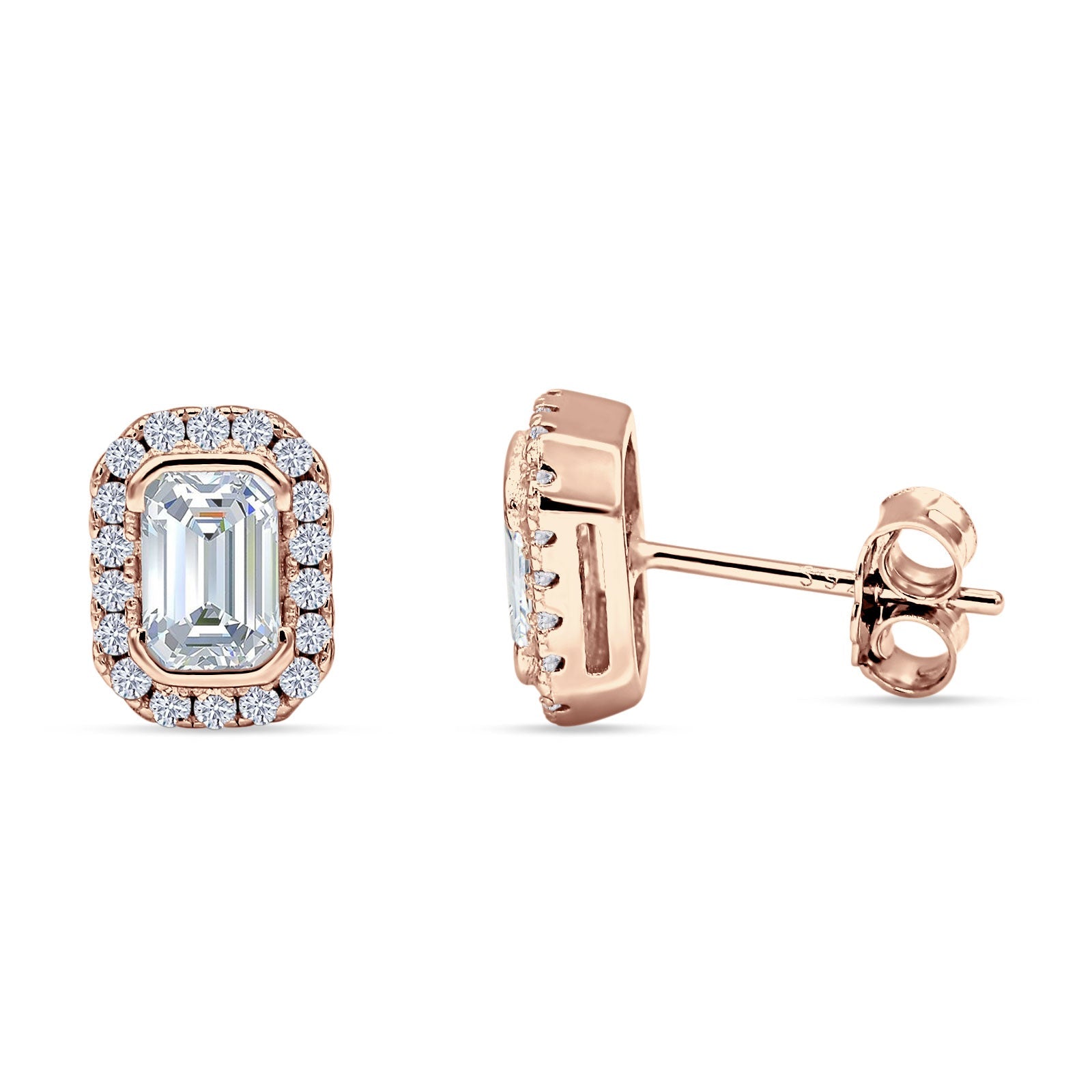 Minimalist 9.6mm Emerald Cut CZ Halo Stud Earrings 925 Sterling Silver