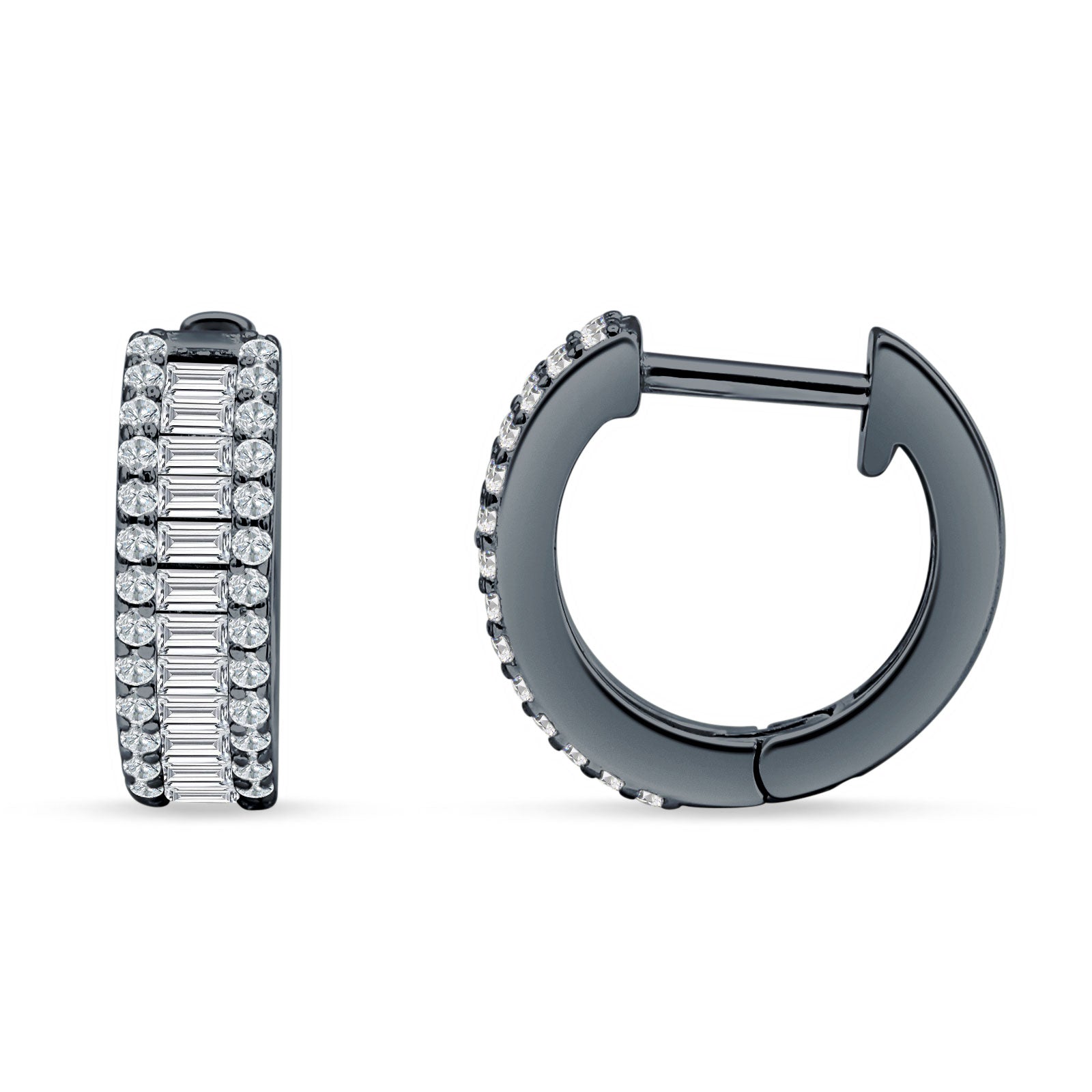 Emerald Cut 12mm Cubic Zirconia Hoop Earrings 925 Sterling Silver