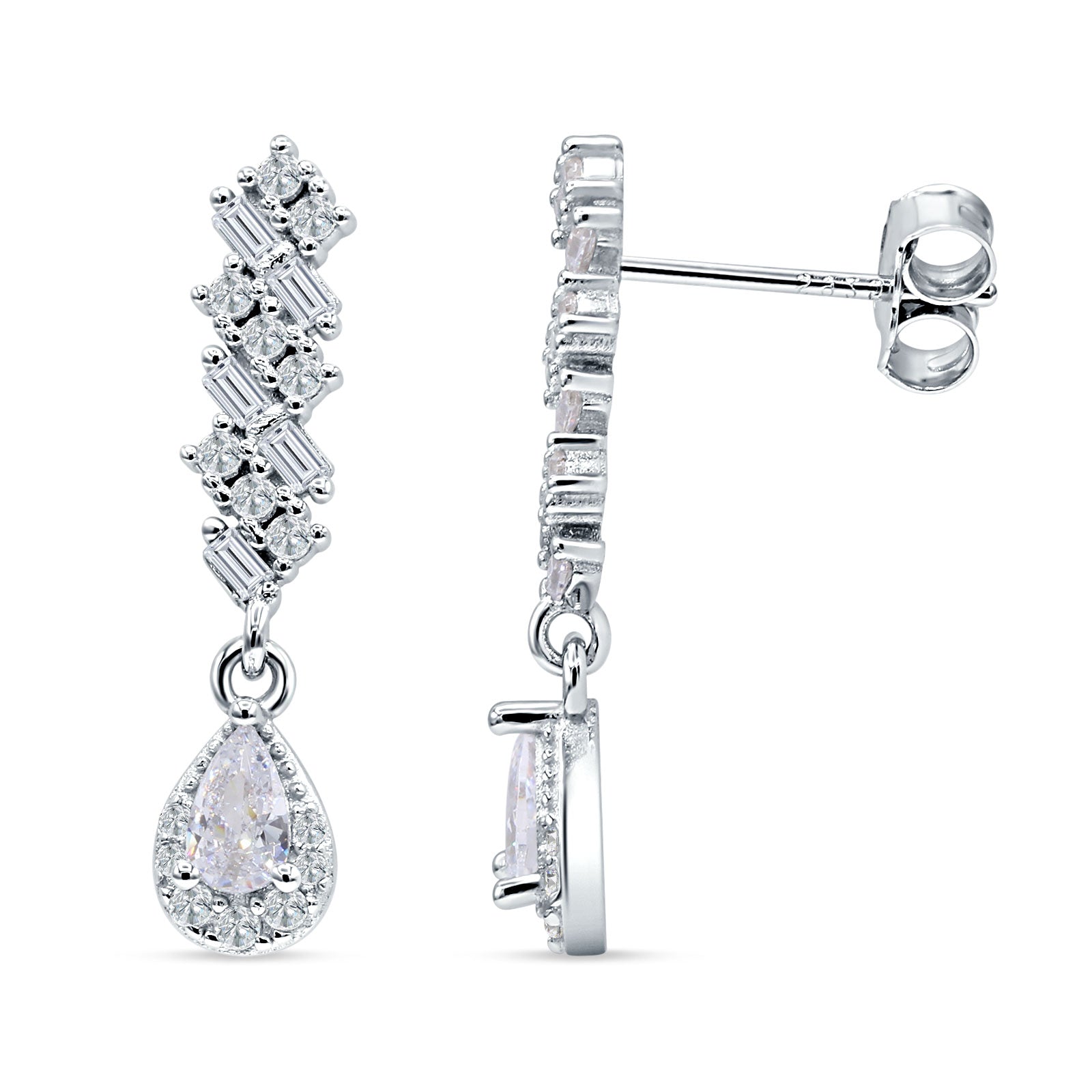 Dangle Drop Pear Stud Earrings Cubic Zirconia 925 Sterling Silver
