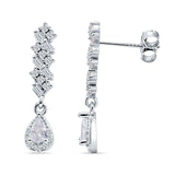 Dangle Drop Pear Stud Earrings Cubic Zirconia 925 Sterling Silver