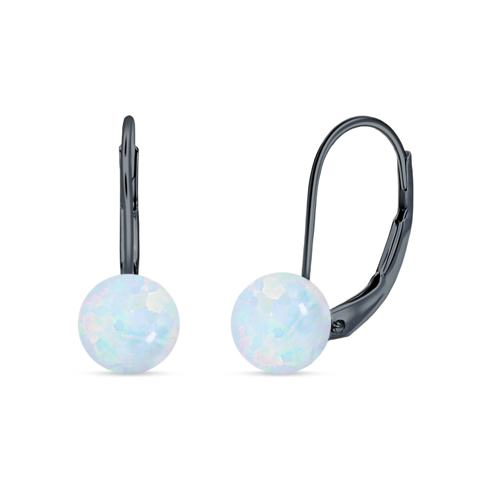 Round 6mm Lab Created Opal Leverback Earrings 925 Sterling Silver