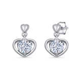Dangle Drop Heart Stud Earrings Cubic Zirconia 925 Sterling Silver