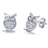 Minimalist 11mm Owl Stud Earring Cluster Cubic Zirconia 925 Sterling Silver