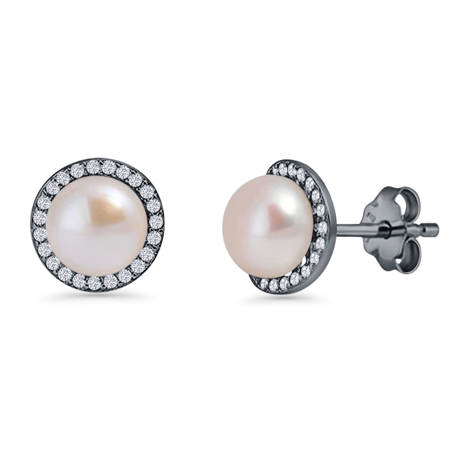 Round Pearl Stud Earrings