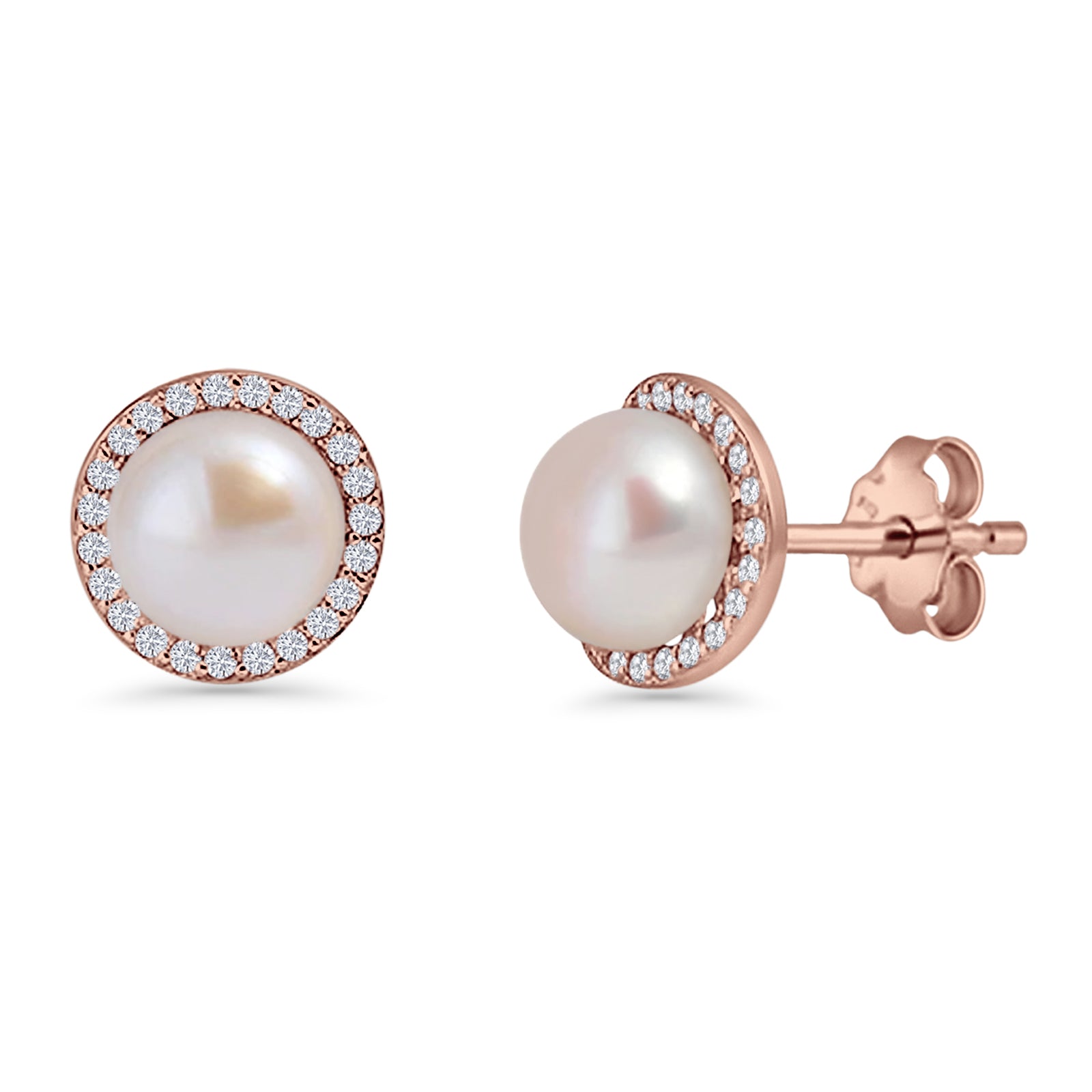 Round Pearl Stud Earrings