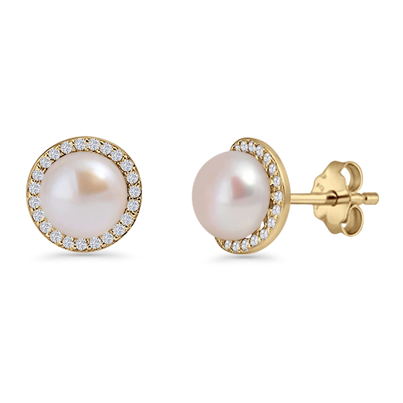 Round Pearl Stud Earrings
