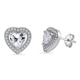 Minimalist 11mm Heart Stud Earrings Halo Cubic Zirconia 925 Sterling Silver