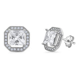 Minimalist 10mm Princess Cut Stud Earrings Cubic Zirconia 925 Sterling Silver