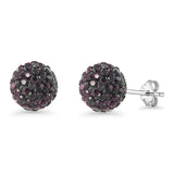 Minimalist 10mm Full Ball Stud Earrings Dark Amethyst Crystal 925 Sterling Silver