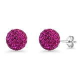 Minimalist 10mm Full Ball Stud Earrings Fuschia Crystal 925 Sterling Silver