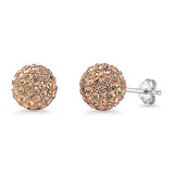 Minimalist 10mm Full Ball Stud Earrings Light Colorado Topaz Crystal 925 Sterling Silver
