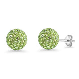Minimalist 10mm Full Ball Stud Earrings Peridot Crystal 925 Sterling Silver
