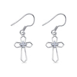 Dangle Drop Cross Fishhook Earrings Cubic Zirconia 925 Sterling Silver