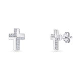 Minimalist 10mm Cross Stud Earring Cluster Cubic Zircoinia 925 Sterling Silver