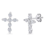 Minimalist 12mm Cross Stud Earrings Cubic Zirconia 925 Sterling Silver