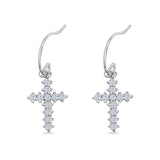 Drop Dangle Cross Fishhook Earrings Cubic Zirconia 925 Sterling Silver