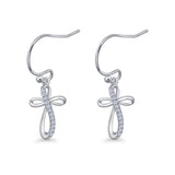 Floral Twisted Cross Fishhook Earrings Cubic Zirconia 925 Sterling Silver
