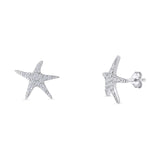 Starfish Stud Earrings  11mm Cubic Zirconia 925 Sterling Silver
