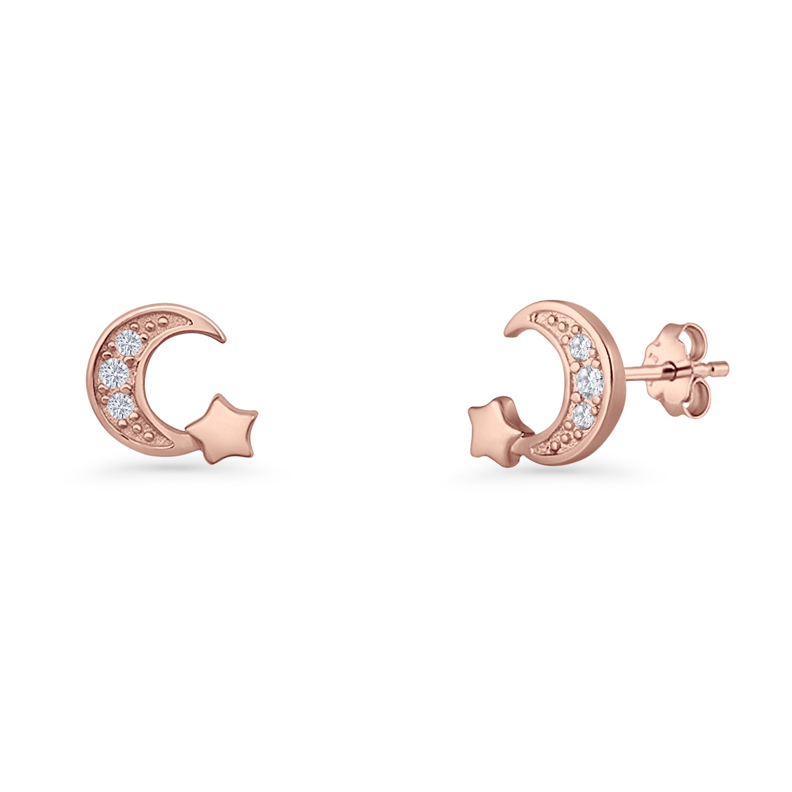 Crescent Moon & Star Stud Earrings