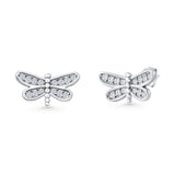 Minimalist 8.5mm Dragonfly Stud Earring Cubic Zircoinia 925 Sterling Silver