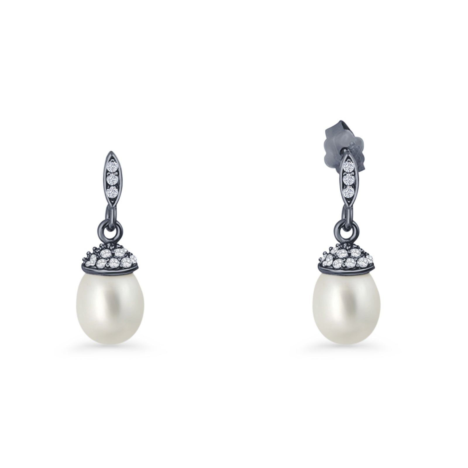 Oval Pearl Charm CZ Stud Earrings