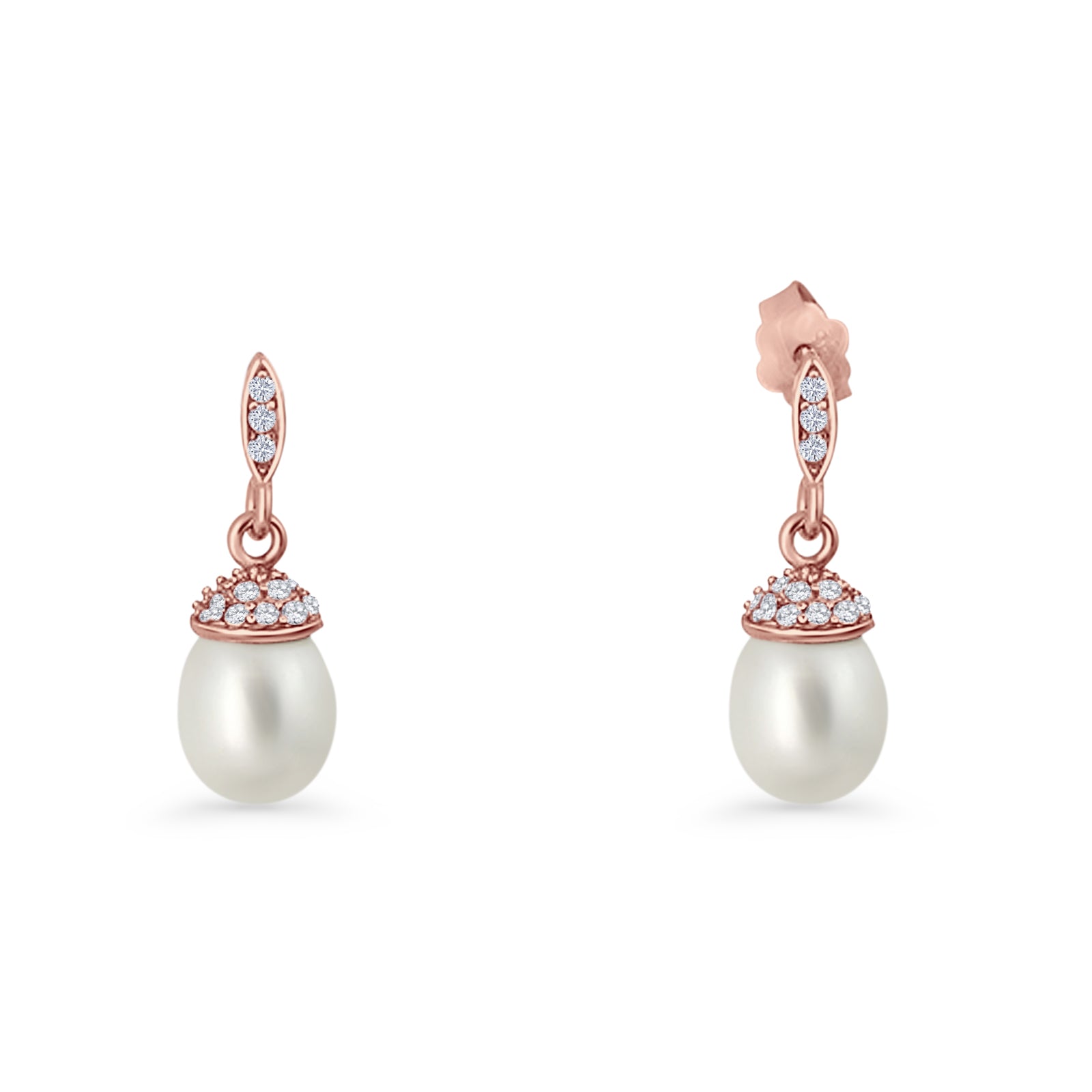 Oval Pearl Charm CZ Stud Earrings