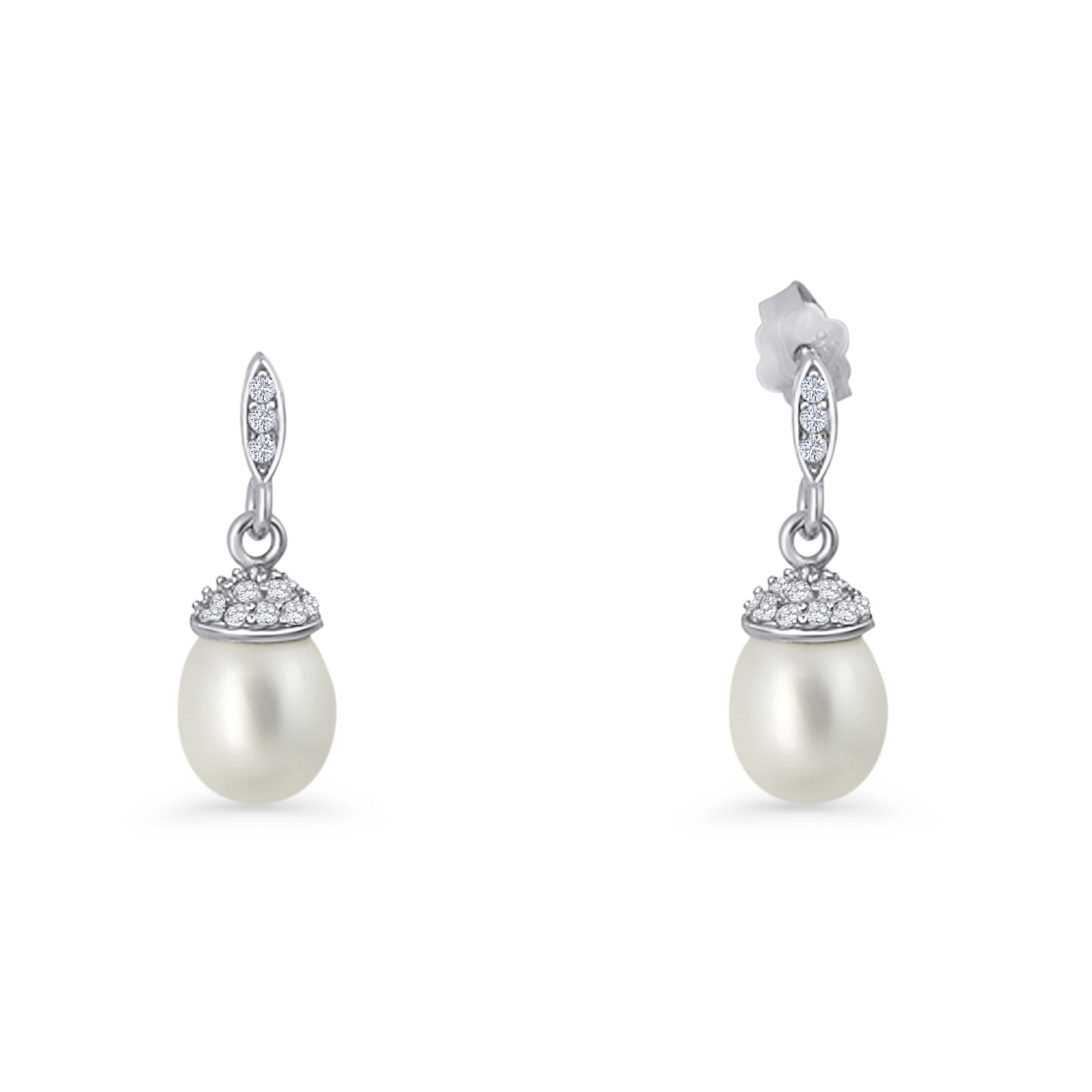 Oval Pearl Charm CZ Stud Earrings