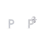 Minimalist 6.5mm Initial Letter P Stud Earring Cubic Zirconia 925 Sterling Silver
