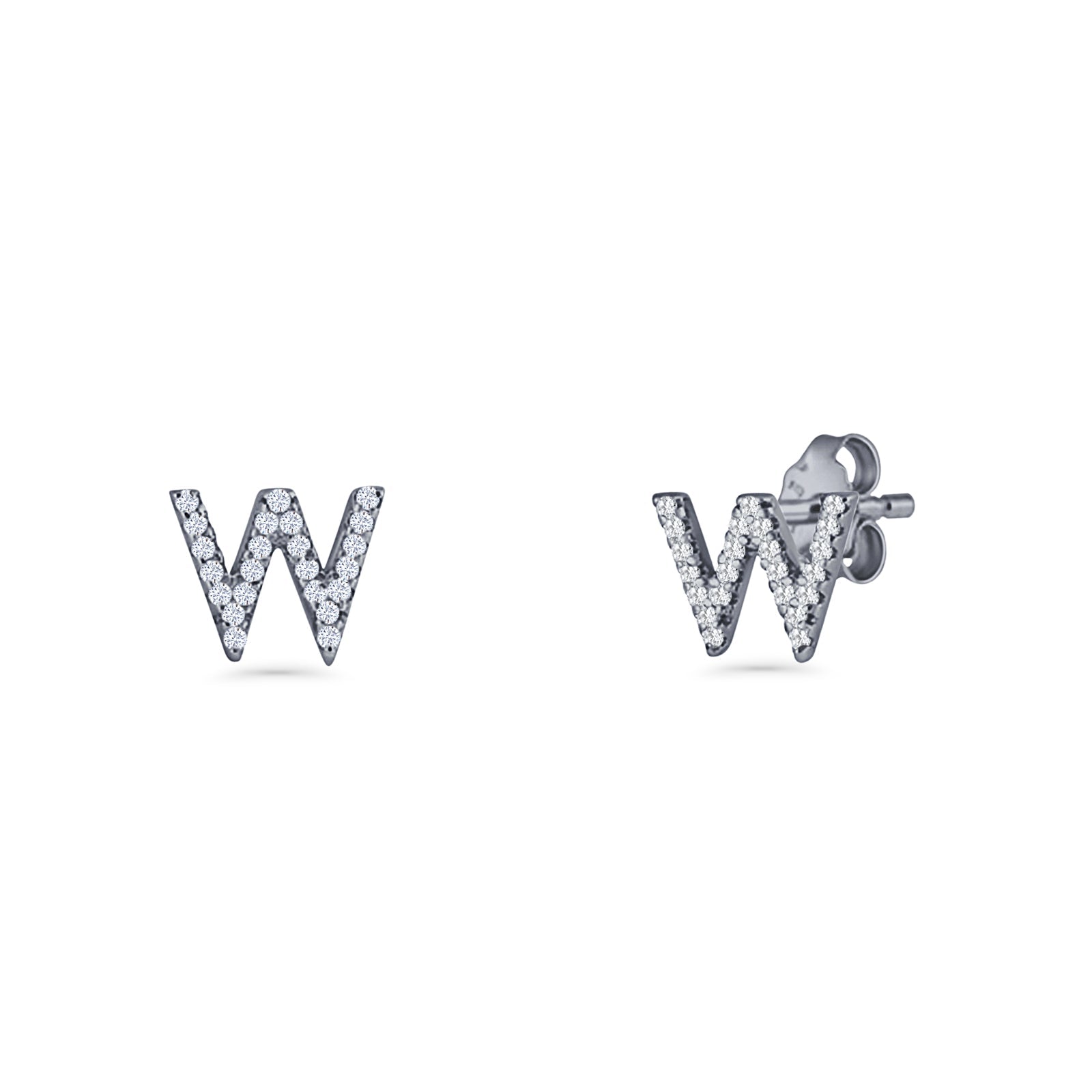 Initial W Stud Earrings
